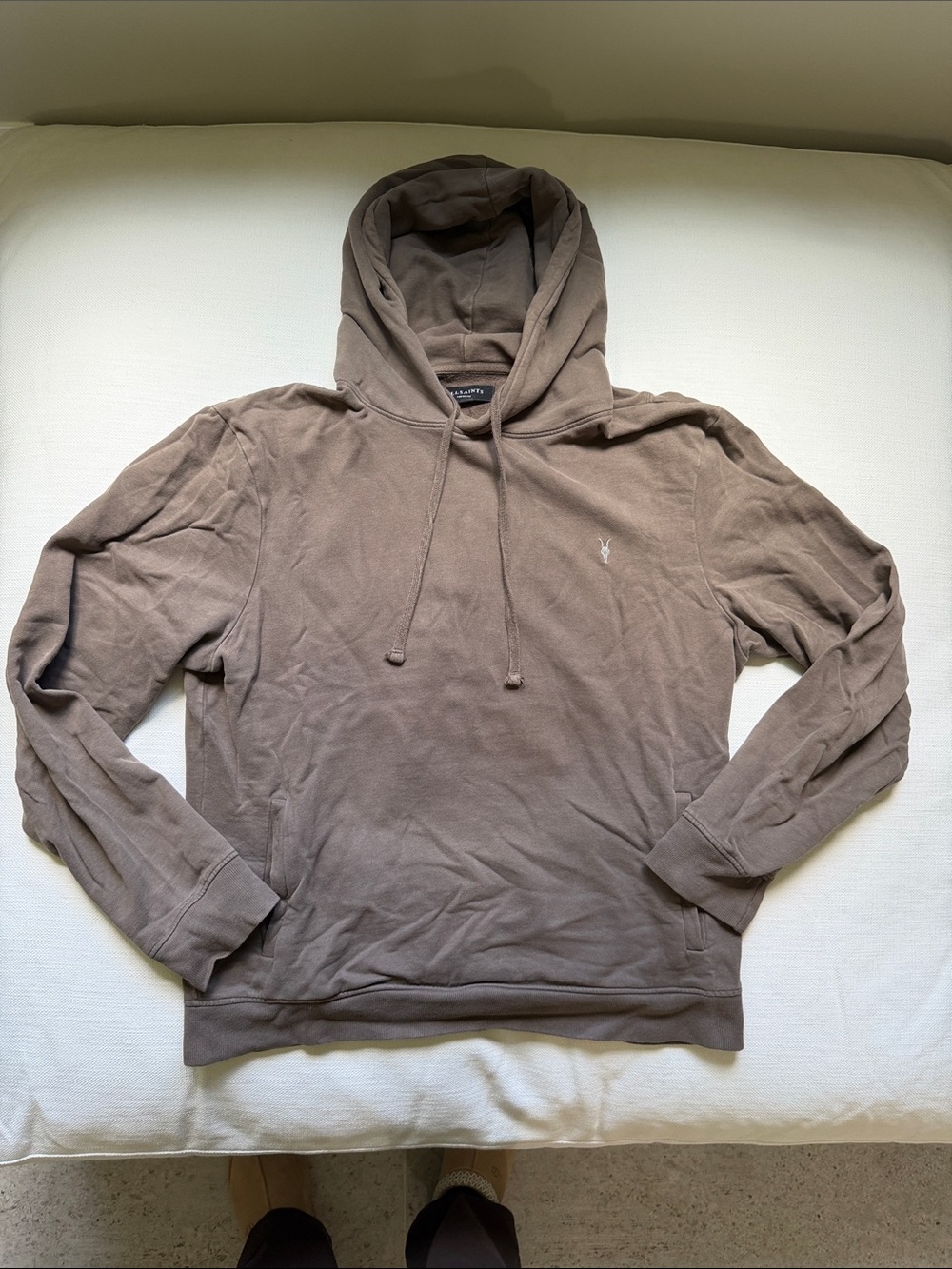 All Saints Men's Lightweight Hoodie Sweatshirt in Brown/Taupe